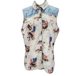 Vintage Legacy Falls Sleeveless Americana Barrel Racer Pearl Snap Top